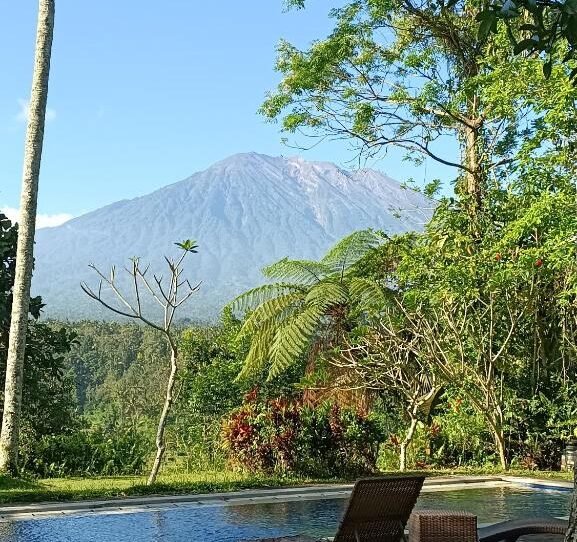 Mountain view from poolside in Bali countryside